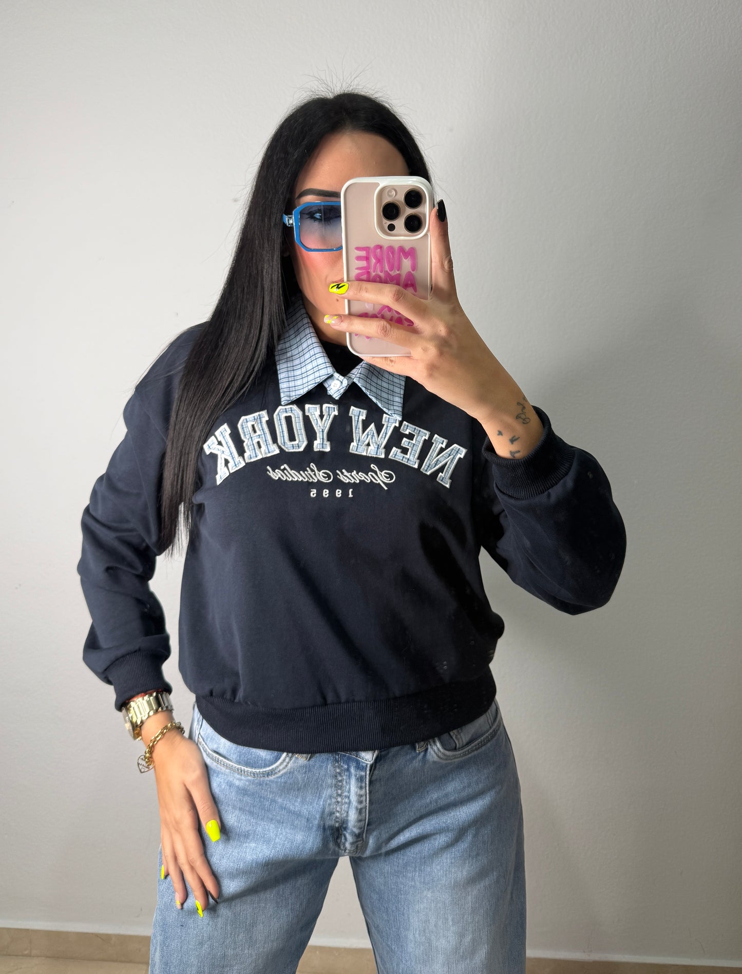 SUDADERA NEWYORK CUELLO DESMONTABLE BLUE