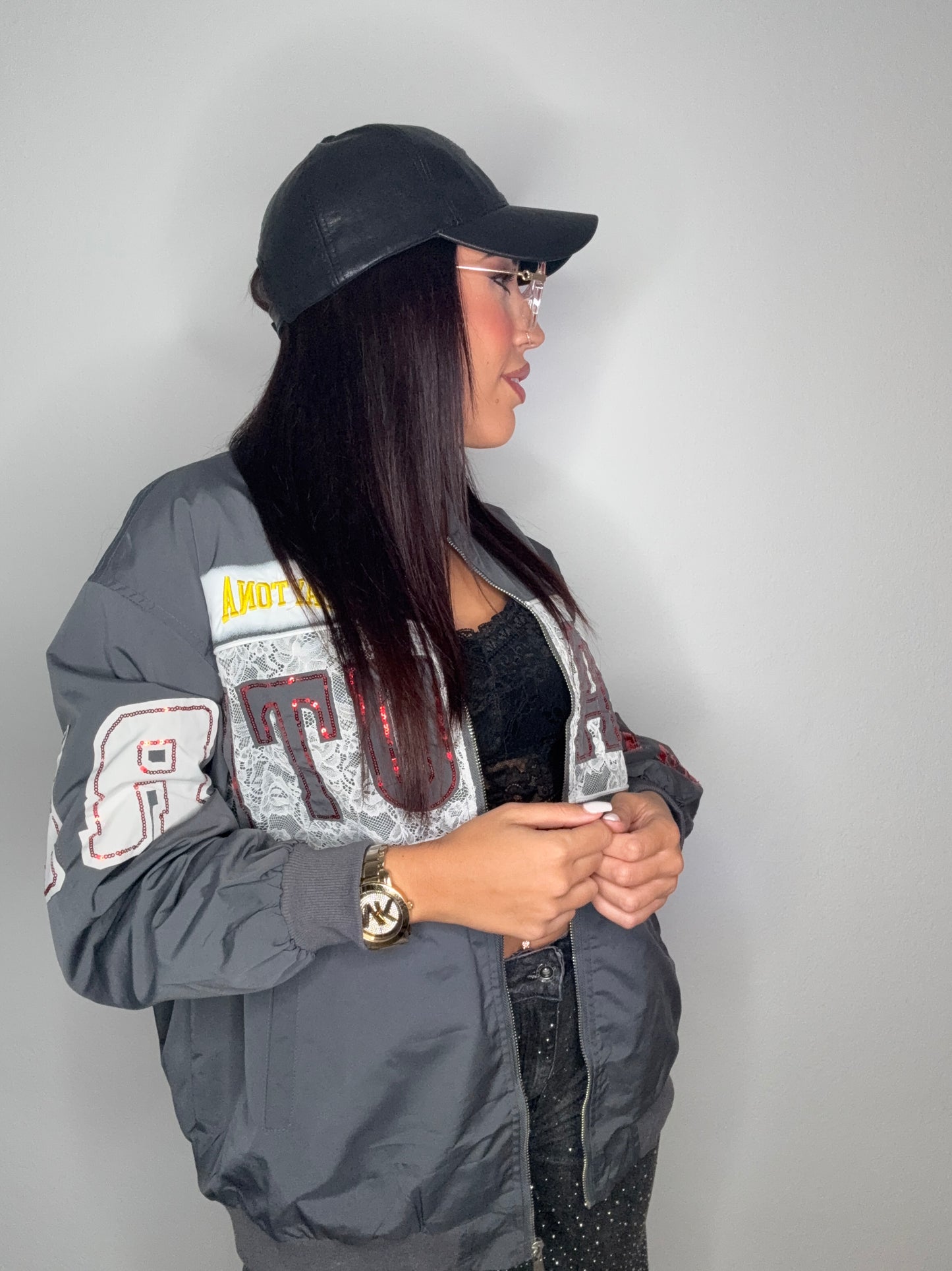 BOMBER LUXURY LACE GREY