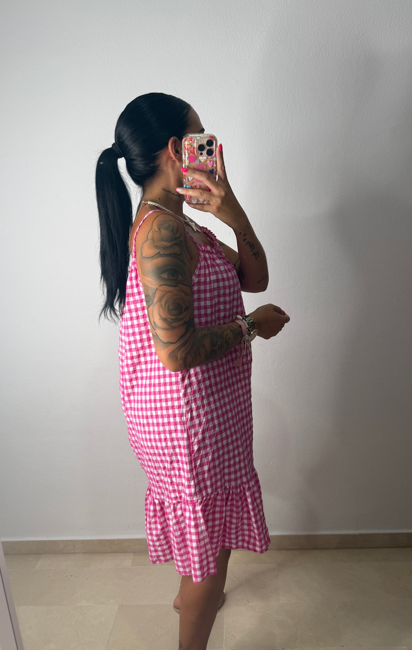 VESTIDO VICHY FUCSIA