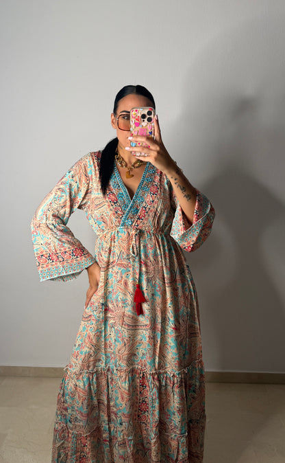 VESTIDO BOHÖ ESPEJOS NUDE