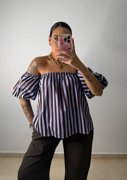 BLUSA ABULLONADA BLUE ND CHOCO