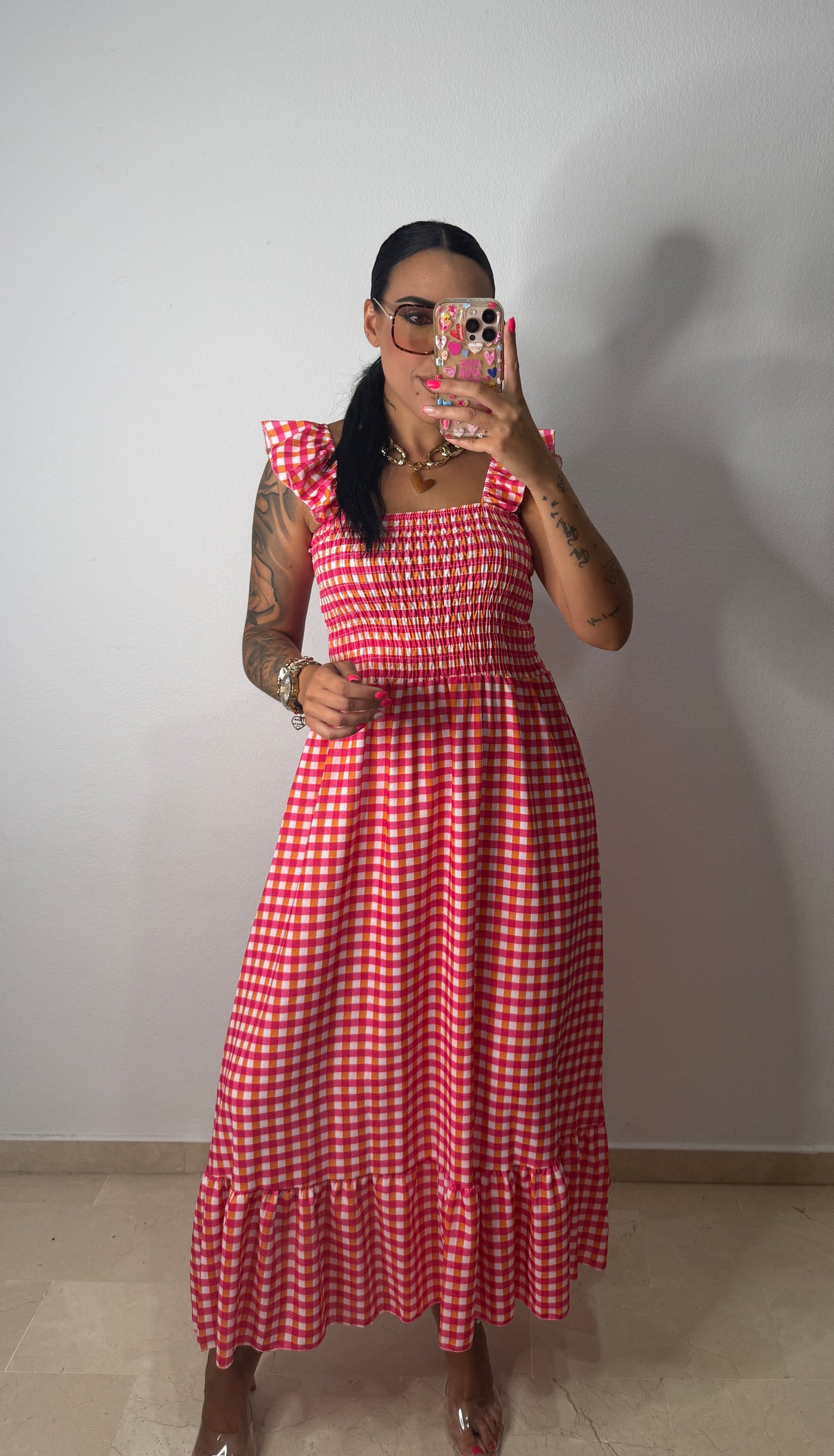 VESTIDO VICHY FLÚOR PINK