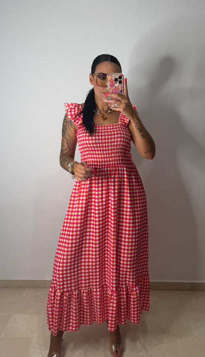 VESTIDO VICHY FLÚOR PINK