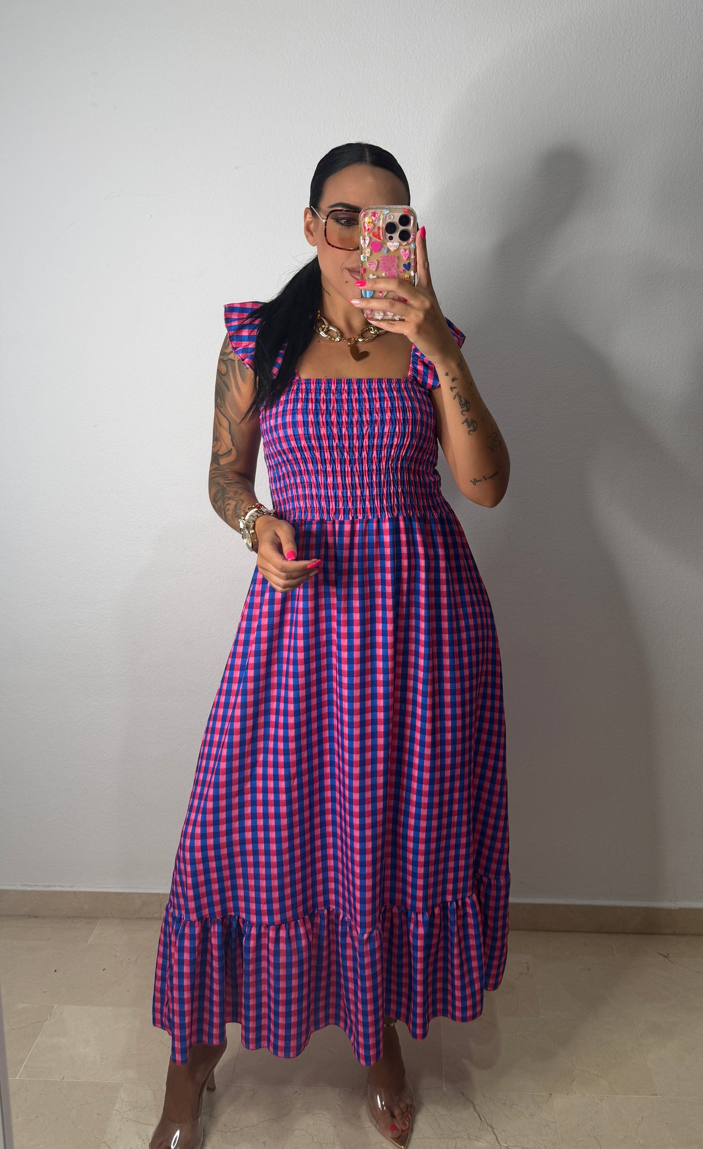 VESTIDO VICHY FLÚOR BLUE