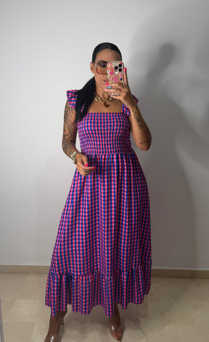 VESTIDO VICHY FLÚOR BLUE