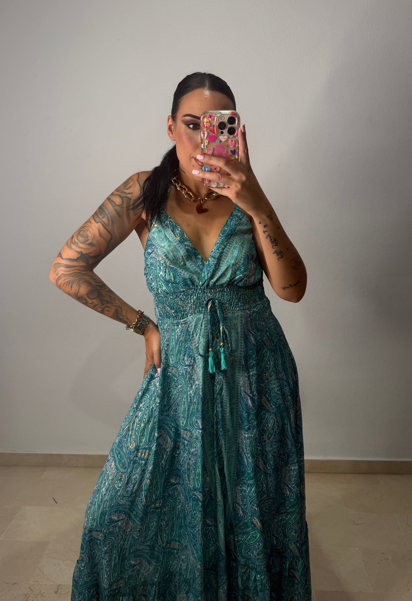 VESTIDO BOHÖ VERDE AGUA