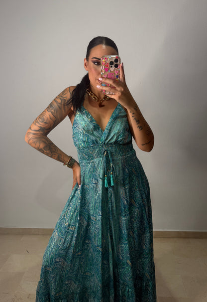 VESTIDO BOHÖ VERDE AGUA