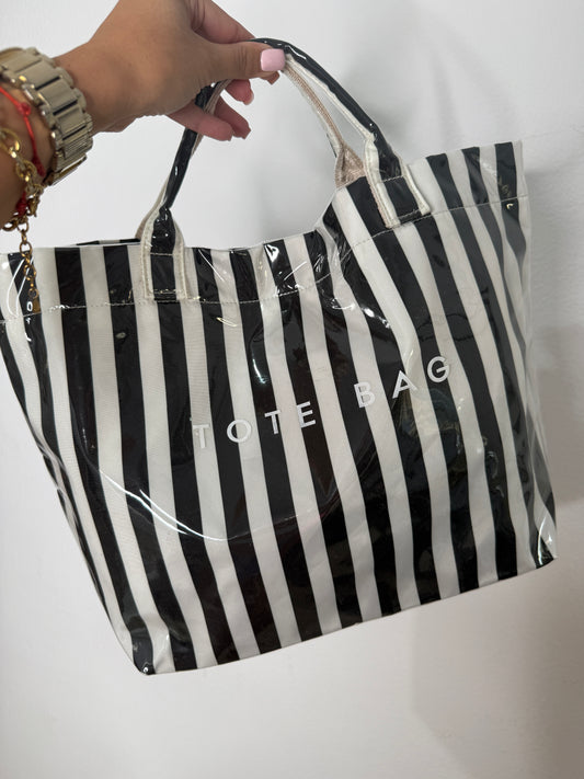 BOLSO PLAYERO TOTE BLANCO NEGRO