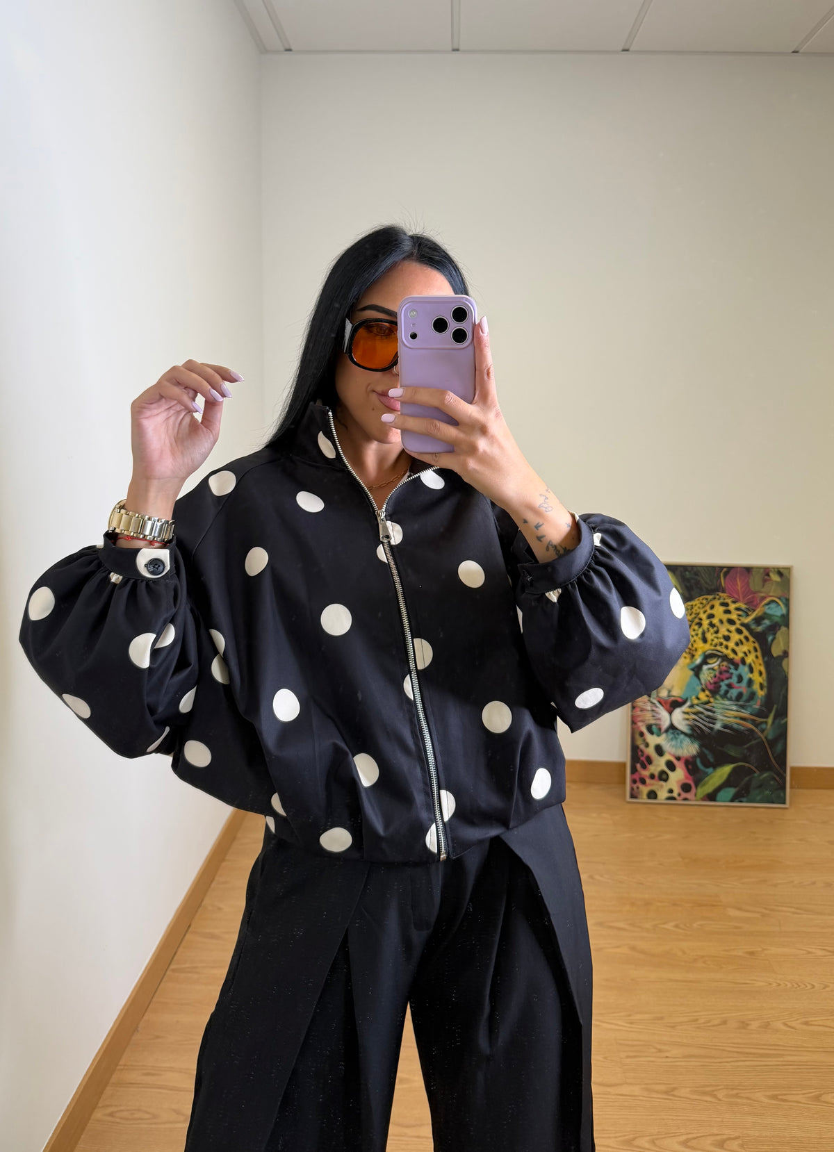 BOMBER POLKA DOT BLACK