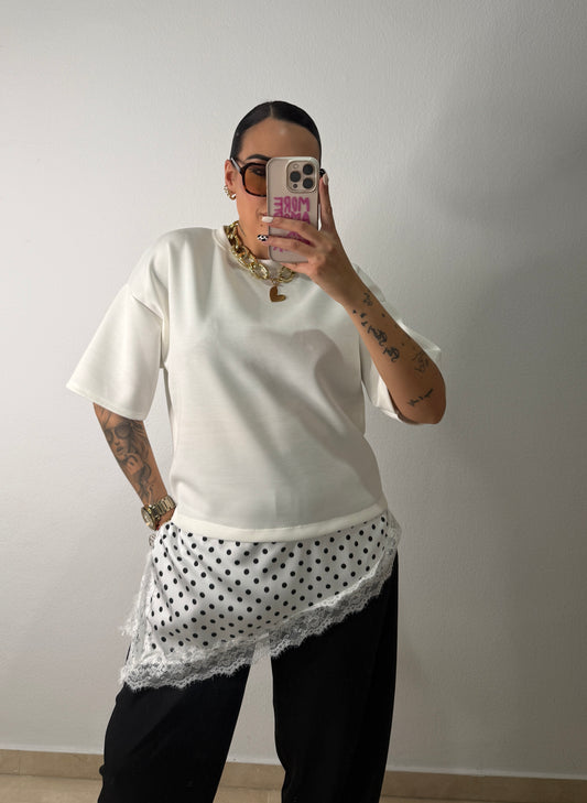 CAMISETA ASIMÉTRICA DOTS WHITE
