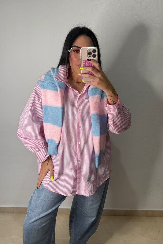 CAMISA OVER RAYAS PINK