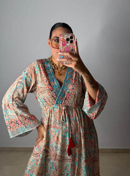 VESTIDO BOHÖ ESPEJOS NUDE