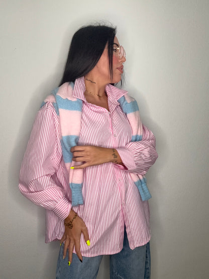 CAMISA OVER RAYAS PINK