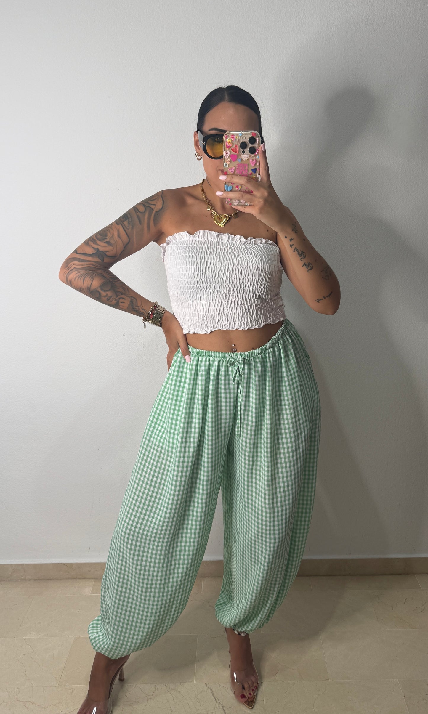 PANTALÓN VICHY VERDE AGUA