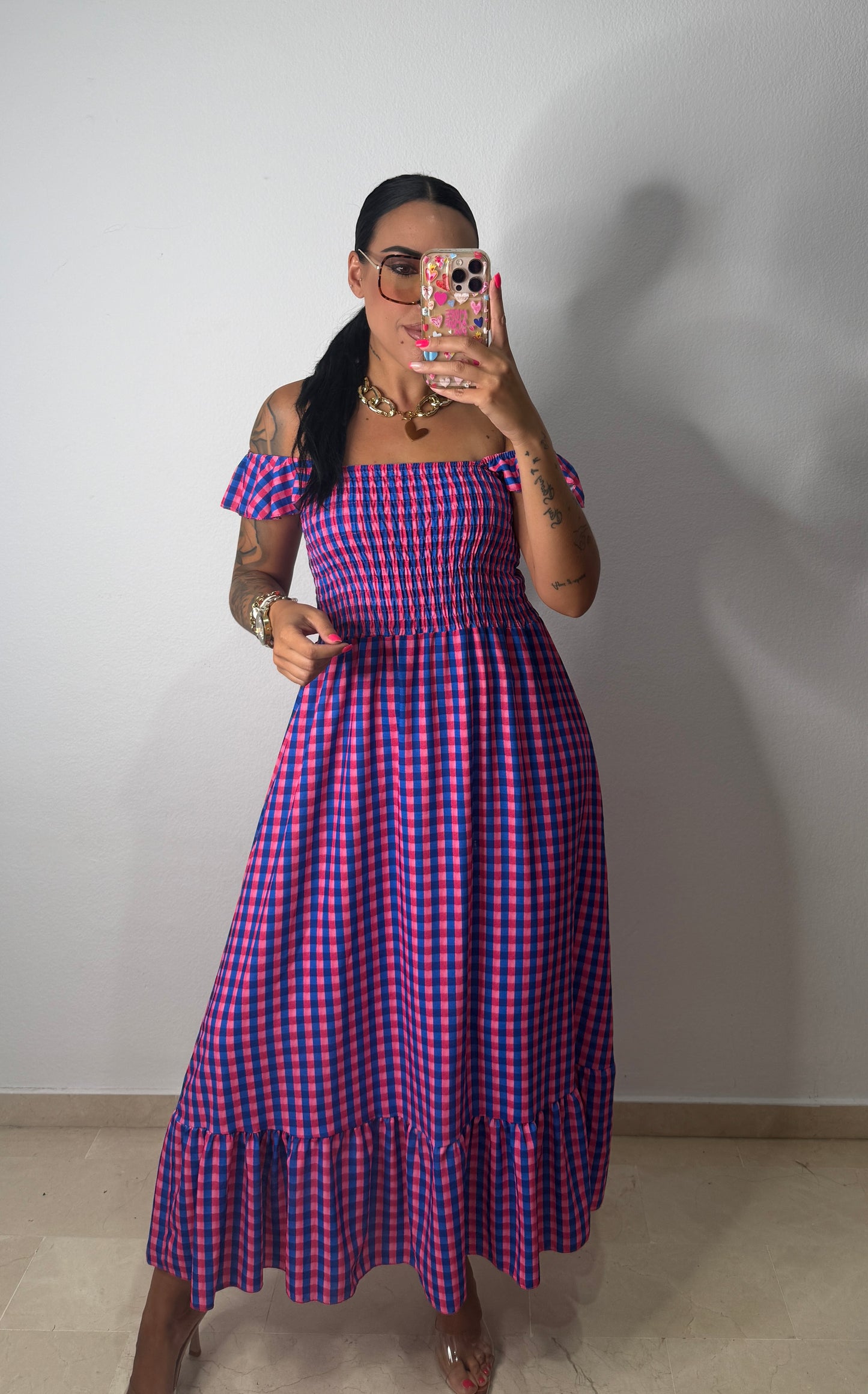 VESTIDO VICHY FLÚOR BLUE