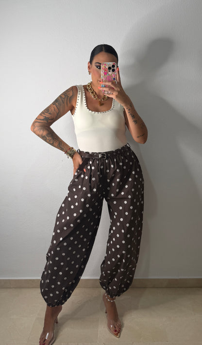 PANTALÓN GLOBO POLKA DOT BROWN