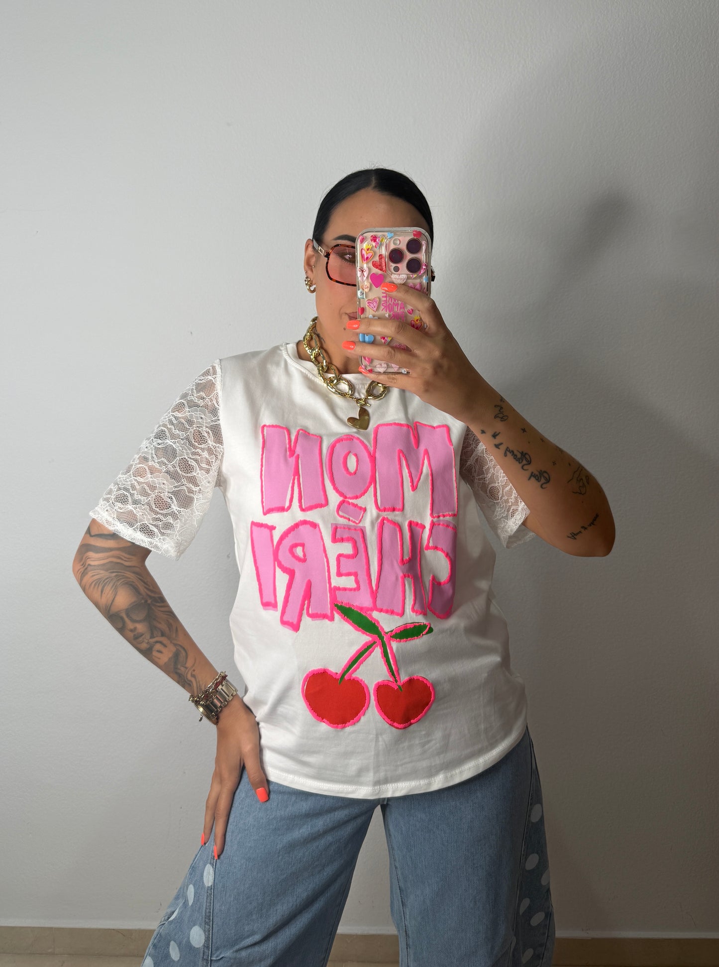 CAMISETA NEON CHERRY WHITE