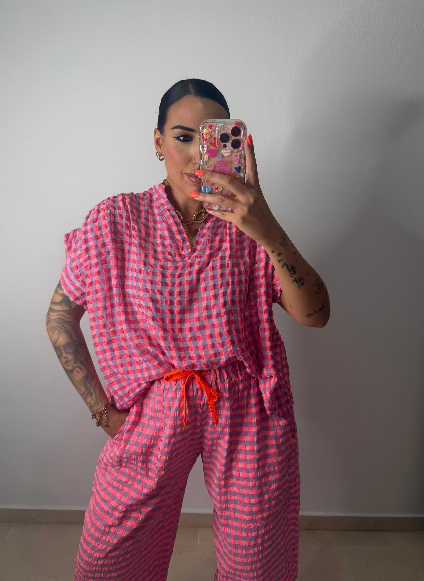 CAMISA VICHY NEON CORAL