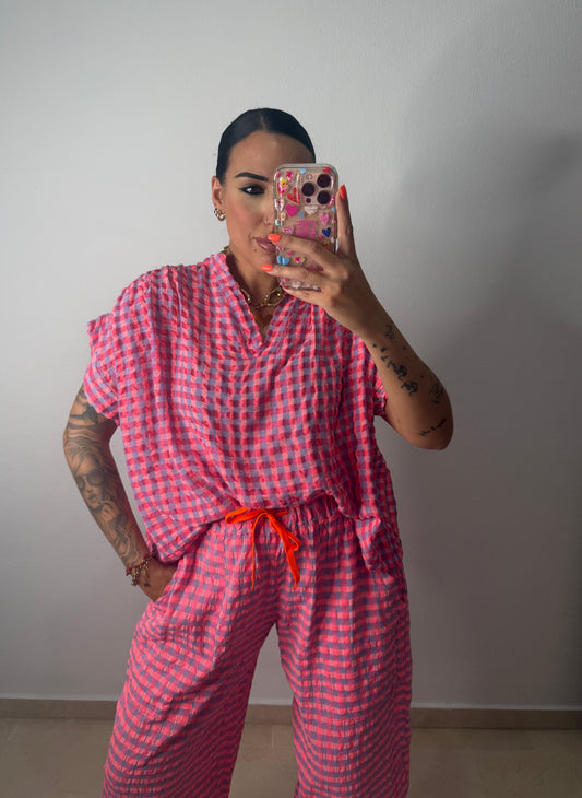 CAMISA VICHY NEON CORAL