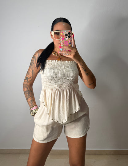 TOP PAÑUELO TACHAS BEIGE