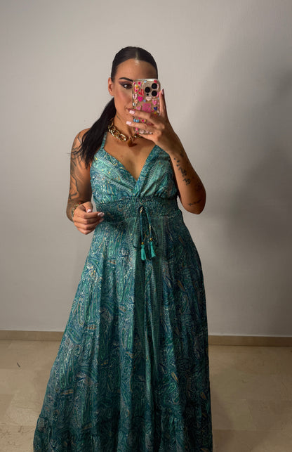 VESTIDO BOHÖ VERDE AGUA