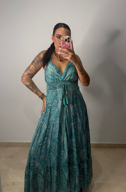 VESTIDO BOHÖ VERDE AGUA