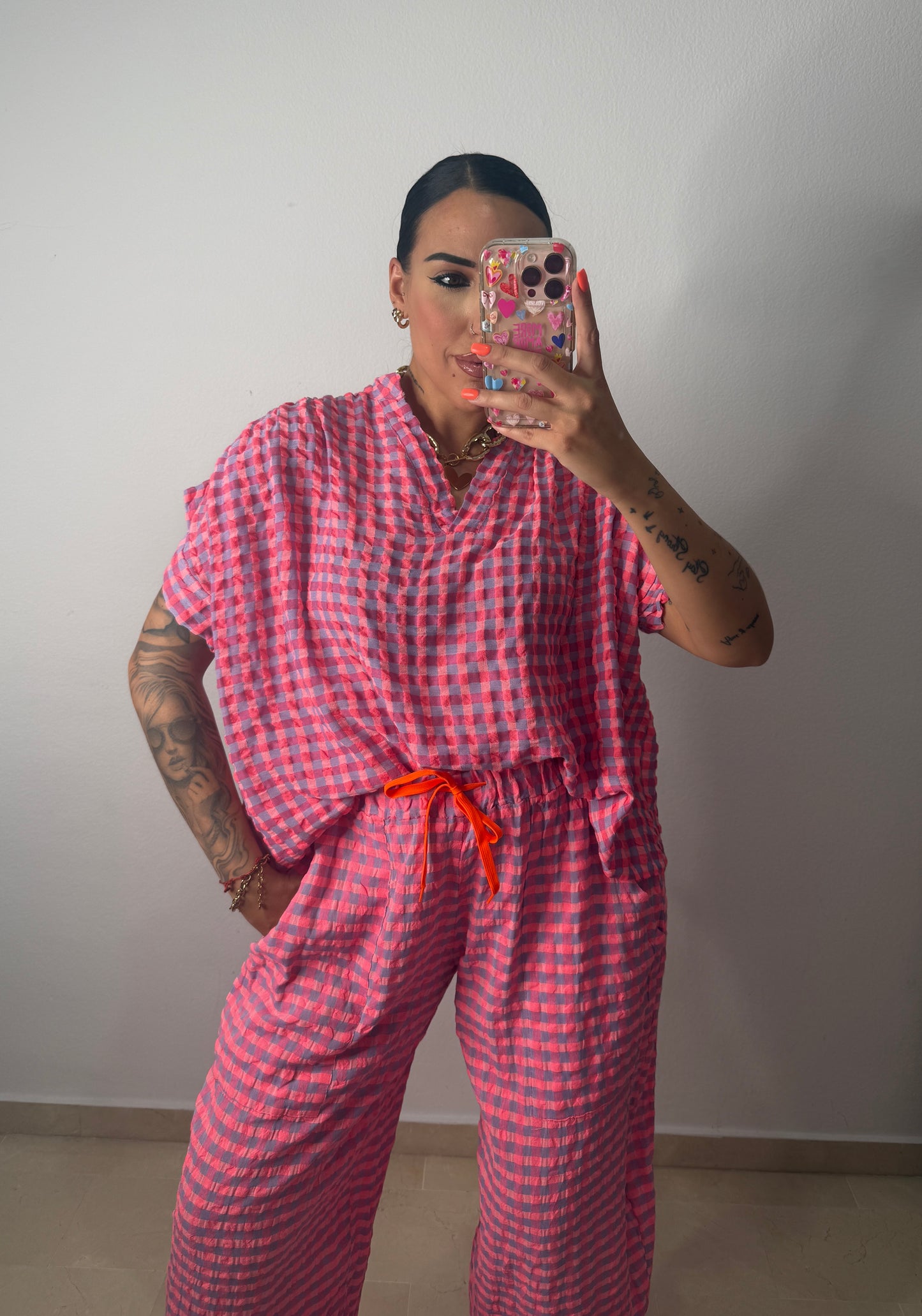 CAMISA VICHY NEON CORAL