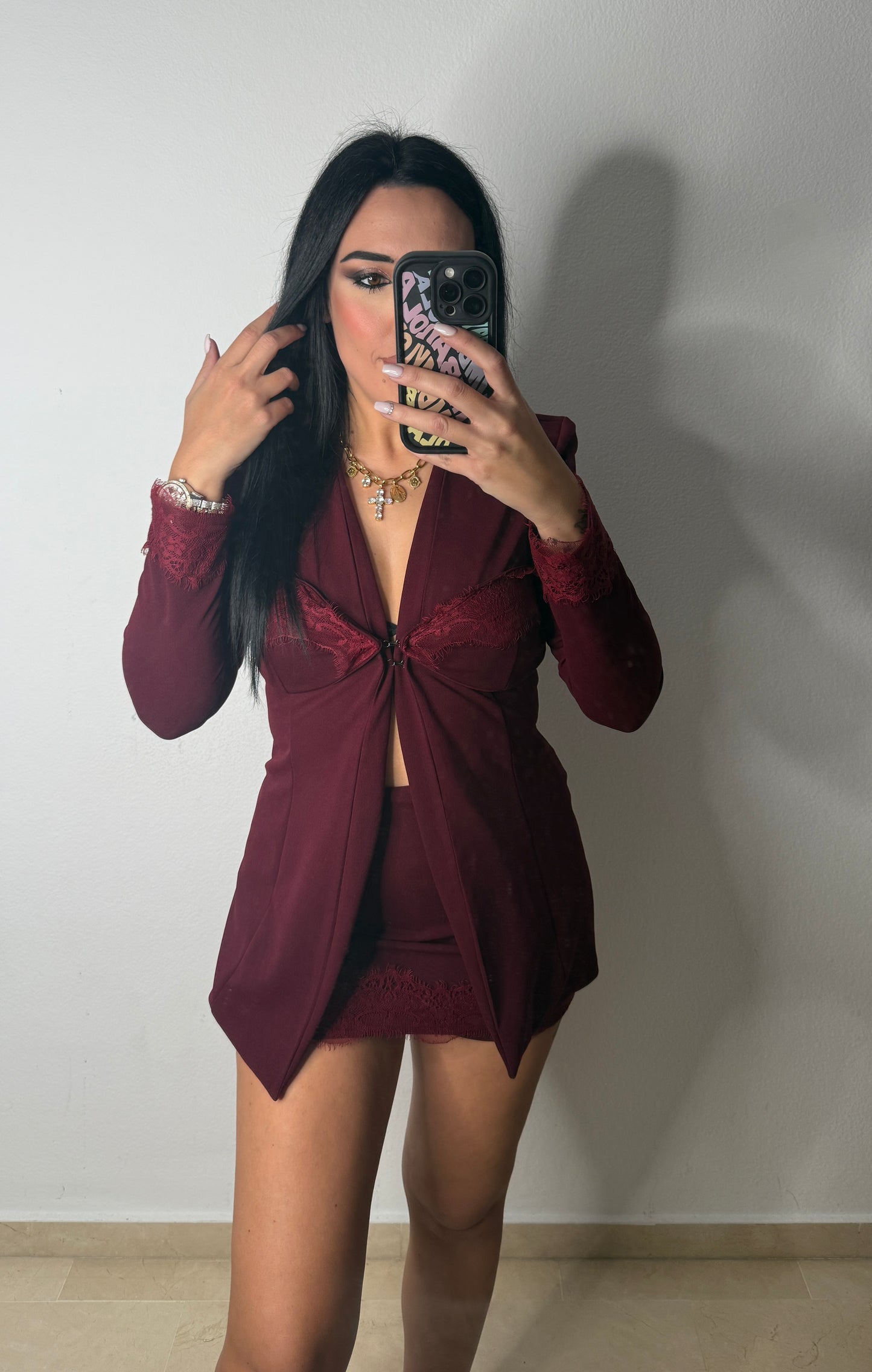 CONJUNTO ENCAJE BURGUNDY