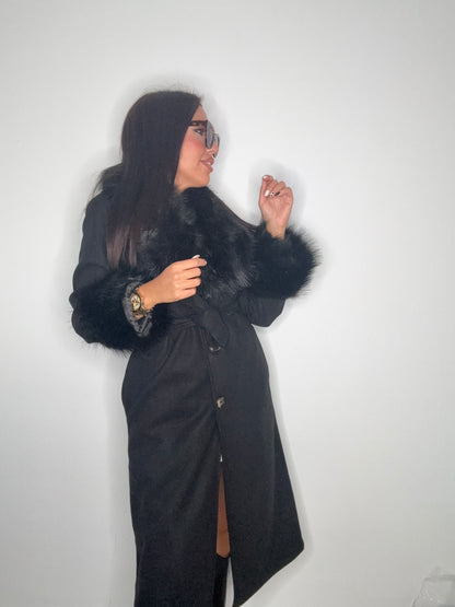 ABRIGO PAÑO LUXURY PELO BLACK