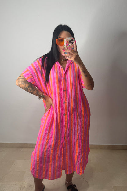 VESTIDO CAMISERO NEON RAY PINK