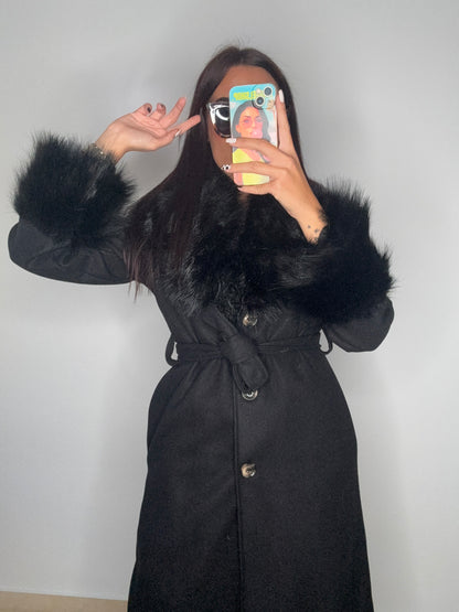 ABRIGO PAÑO LUXURY PELO BLACK