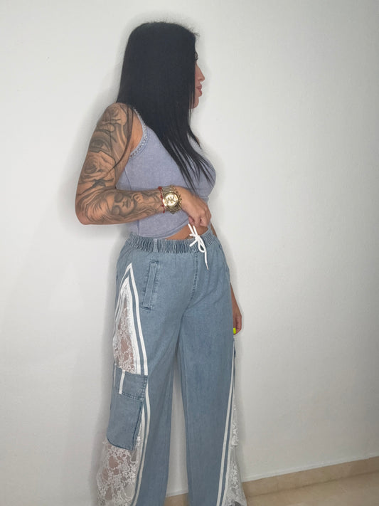 PANTALÓN DENIM COMBI LACE