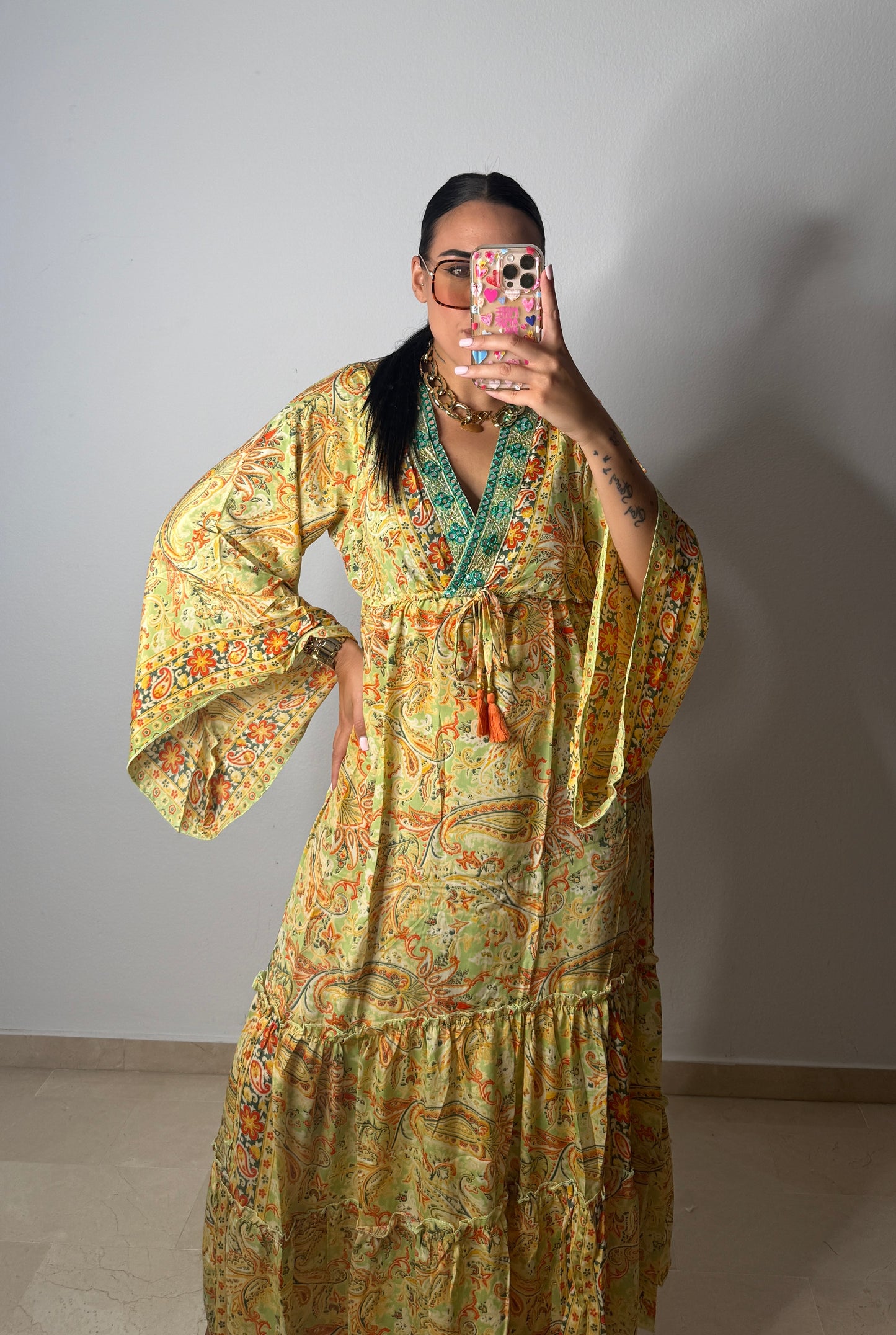 VESTIDO BOHÖ ESPEJOS YELLOW