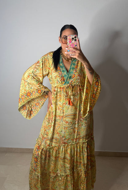 VESTIDO BOHÖ ESPEJOS YELLOW