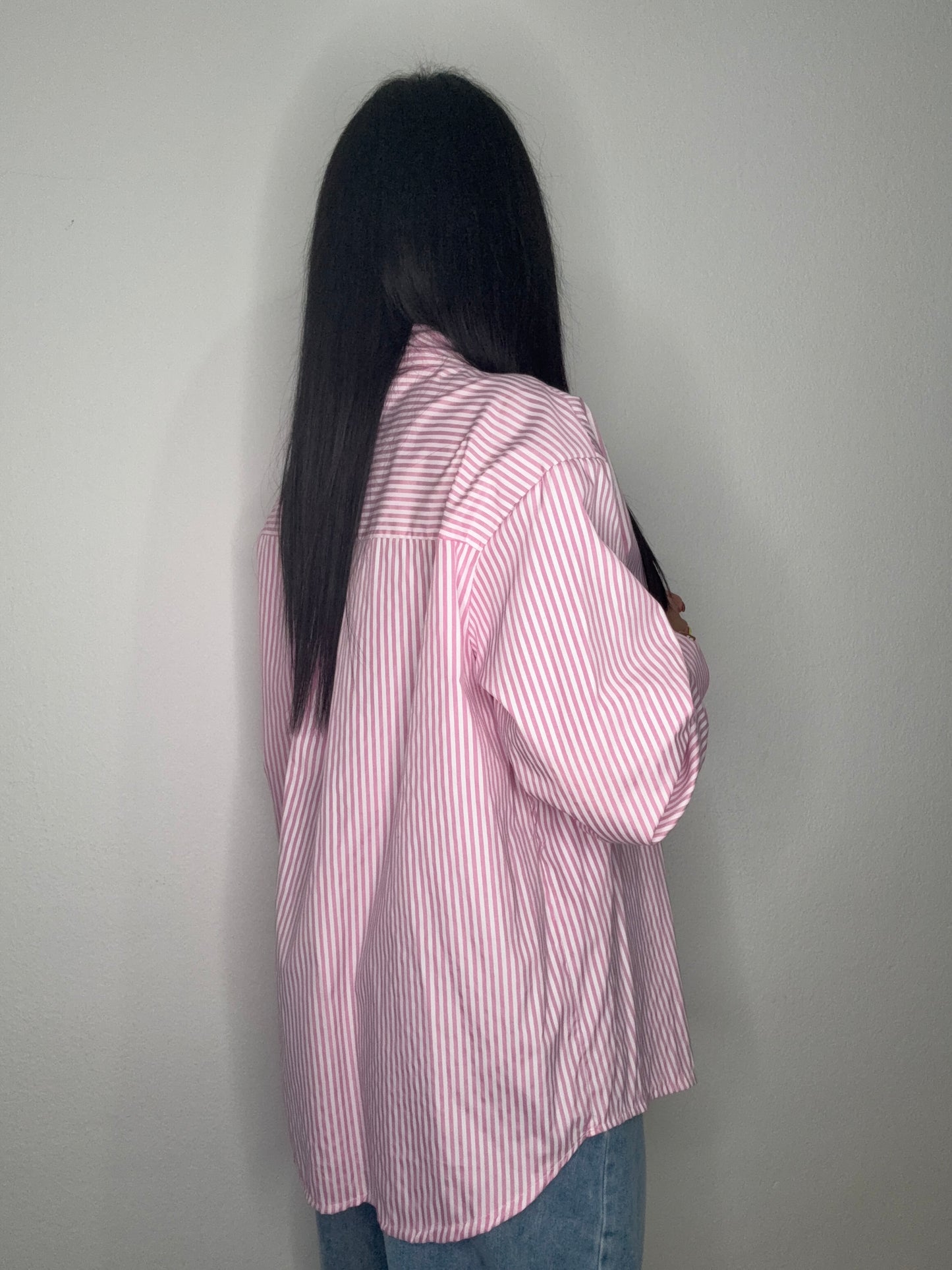CAMISA OVER RAYAS PINK