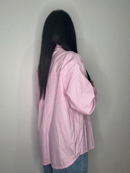 CAMISA OVER RAYAS PINK