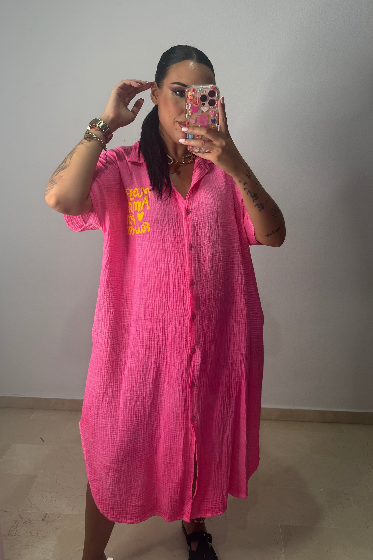VESTIDO CAMISERO FLÚOR PINK