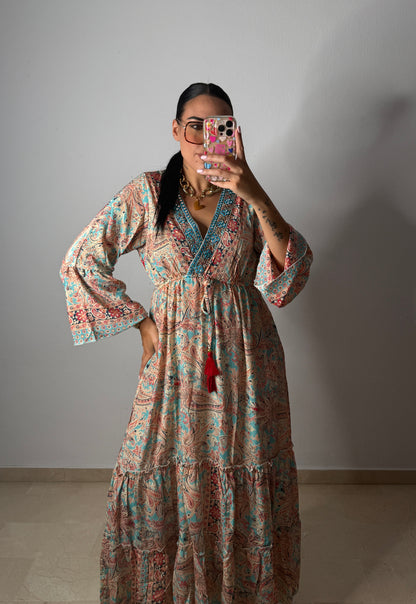 VESTIDO BOHÖ ESPEJOS NUDE