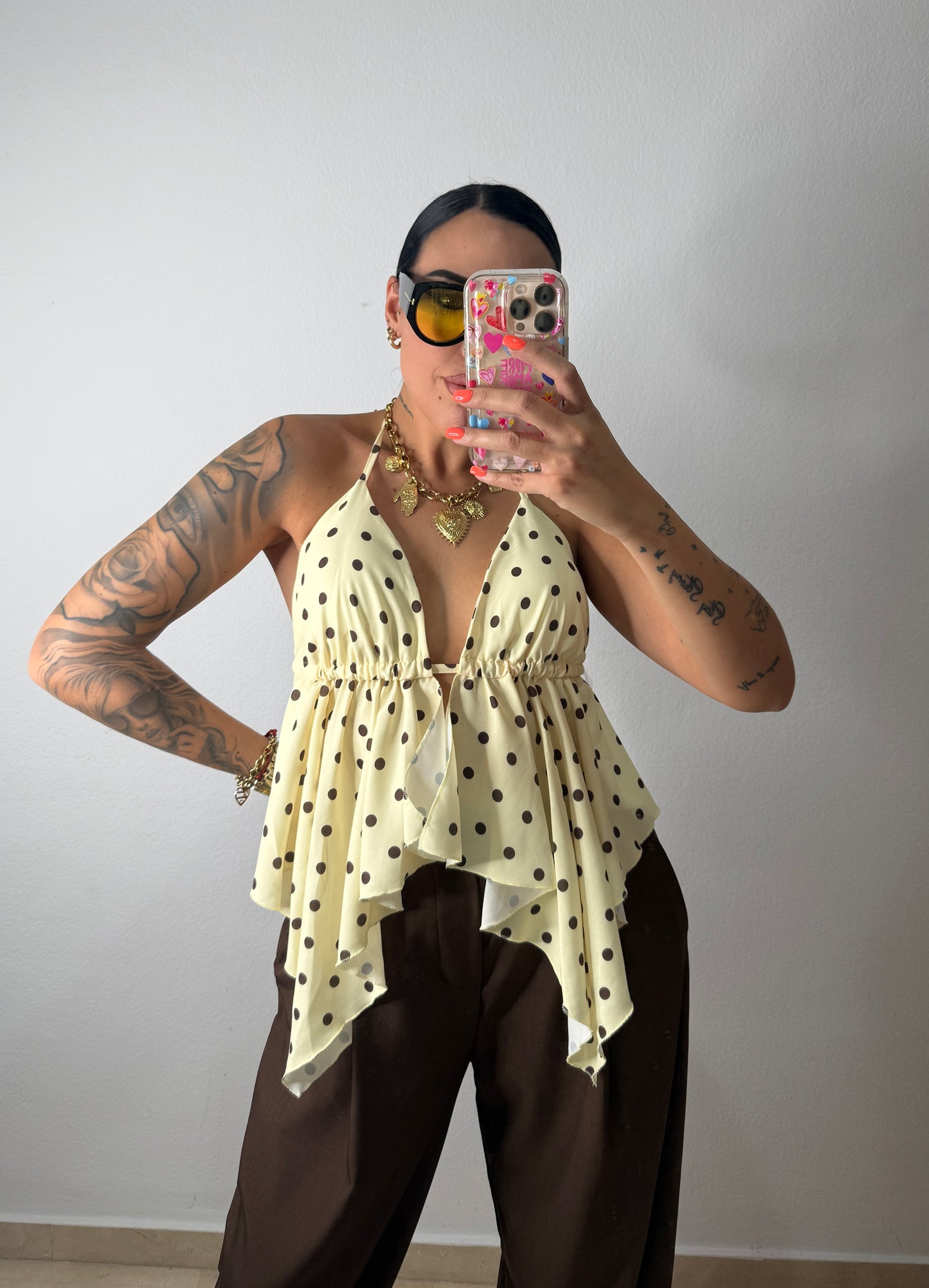 TOP POLKA DOT YELL ND BROWN