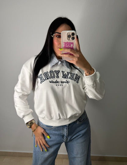 SUDADERA NEW YORK CUELLO DESMONTABLE WHITE