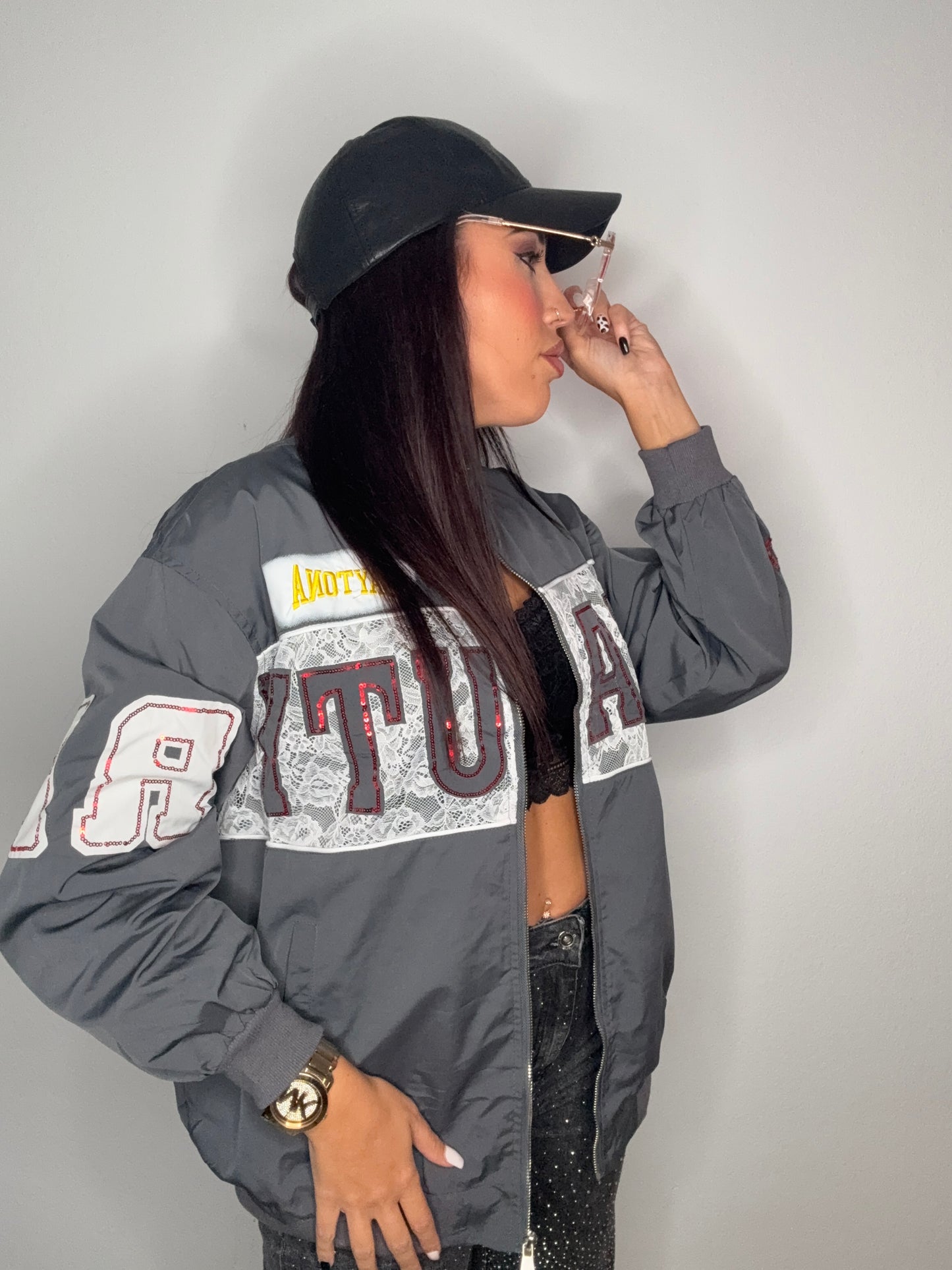 BOMBER LUXURY LACE GREY