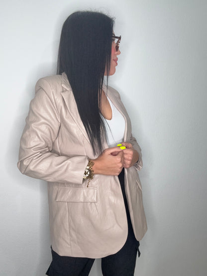 BLAZER EFECTO PIEL TAUPE