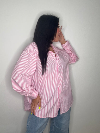 CAMISA OVER RAYAS PINK