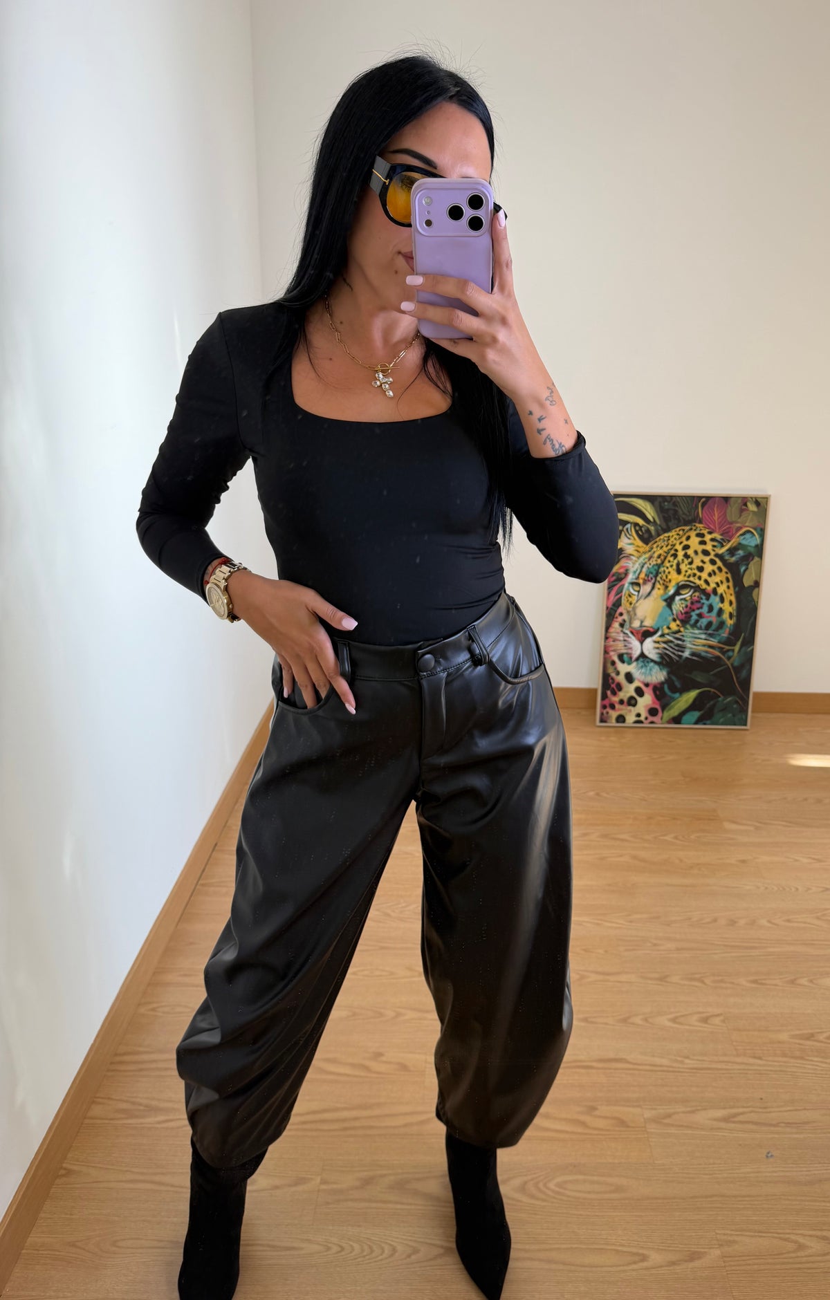 PANTALÓN BALOON EFECTO PIEL BLACK