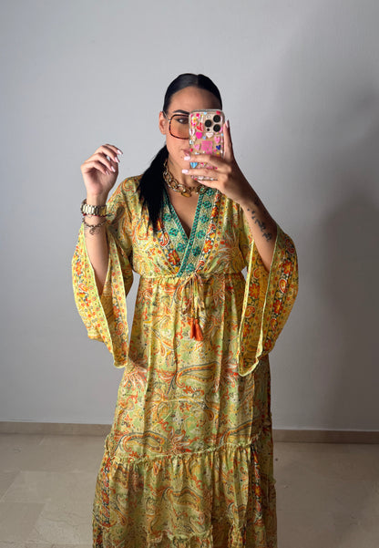 VESTIDO BOHÖ ESPEJOS YELLOW
