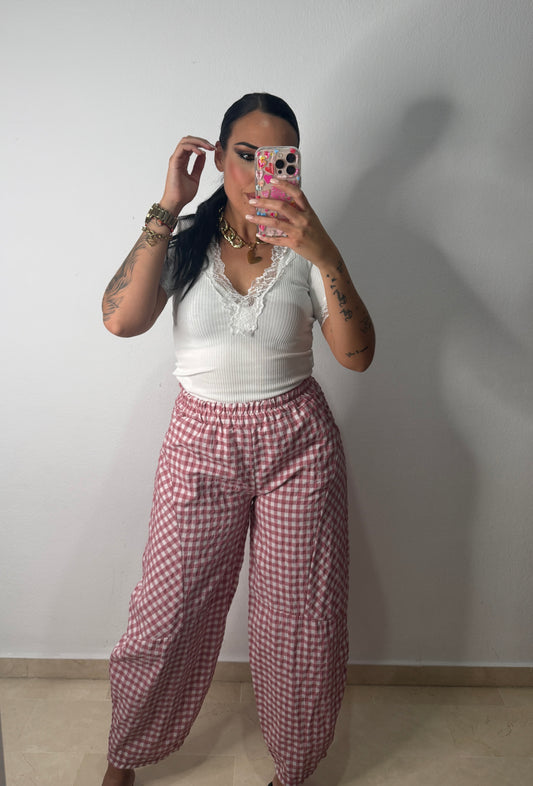 PANTALÓN BALLOON VICHY PINK