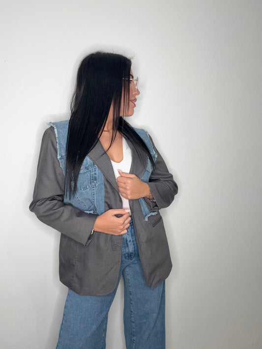 BLAZER DENIM COMBI GREY