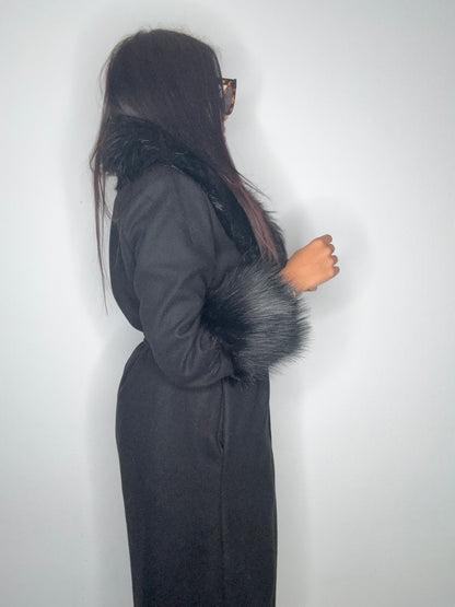 ABRIGO PAÑO LUXURY PELO BLACK