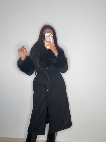 ABRIGO PAÑO LUXURY PELO BLACK
