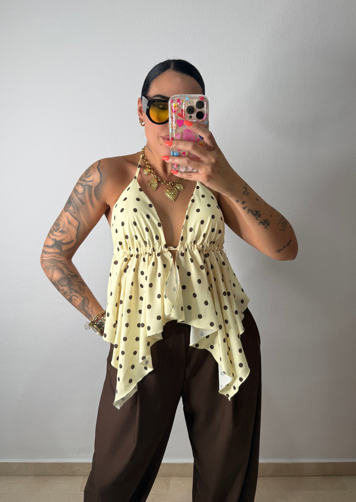 TOP POLKA DOT YELL ND BROWN